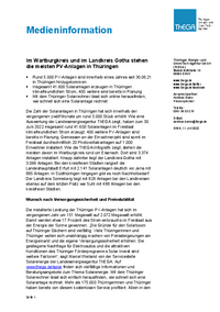 ThEGA-Medieninformation: Im Wartburgkreis und im Landkreis Gotha stehen die meisten PV-Anlagen in Thüringen